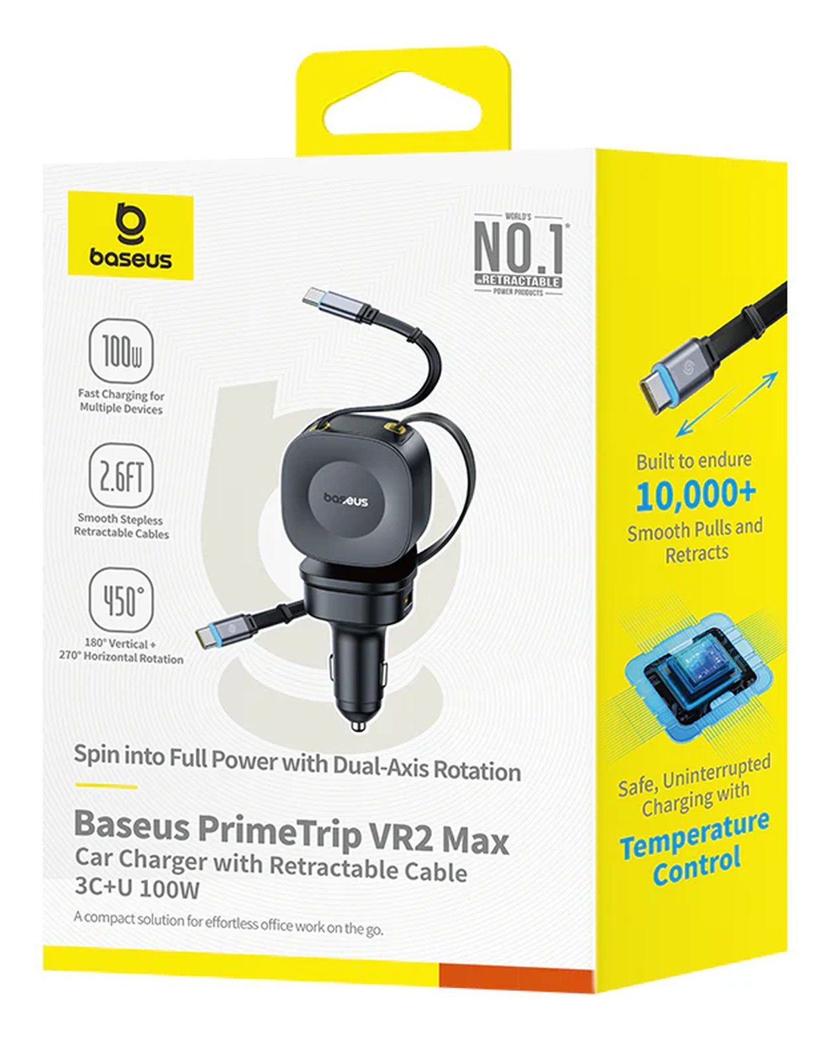 Baseus PrimeTrip VR2 Max Autolader 100W met 2 Uitrekbare USB-C Kabels Zwart afbeelding 9