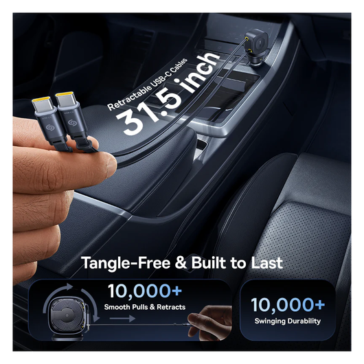 Baseus PrimeTrip VR2 Max Autolader 100W met 2 Uitrekbare USB-C Kabels Zwart afbeelding 7