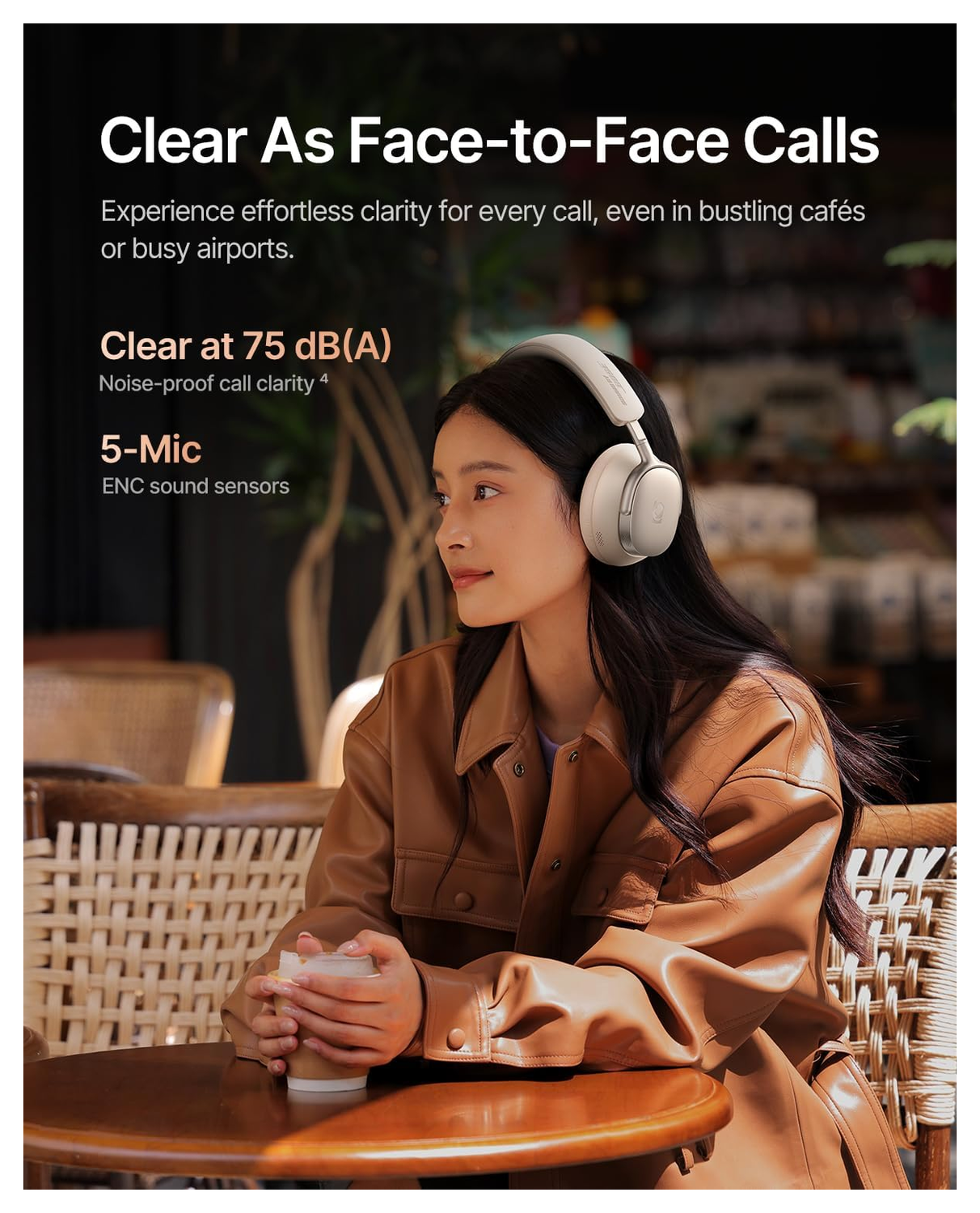 Baseus Inspire XH1 Noise Cancelling Draadloze Koptelefoon ANC Wit afbeelding 5