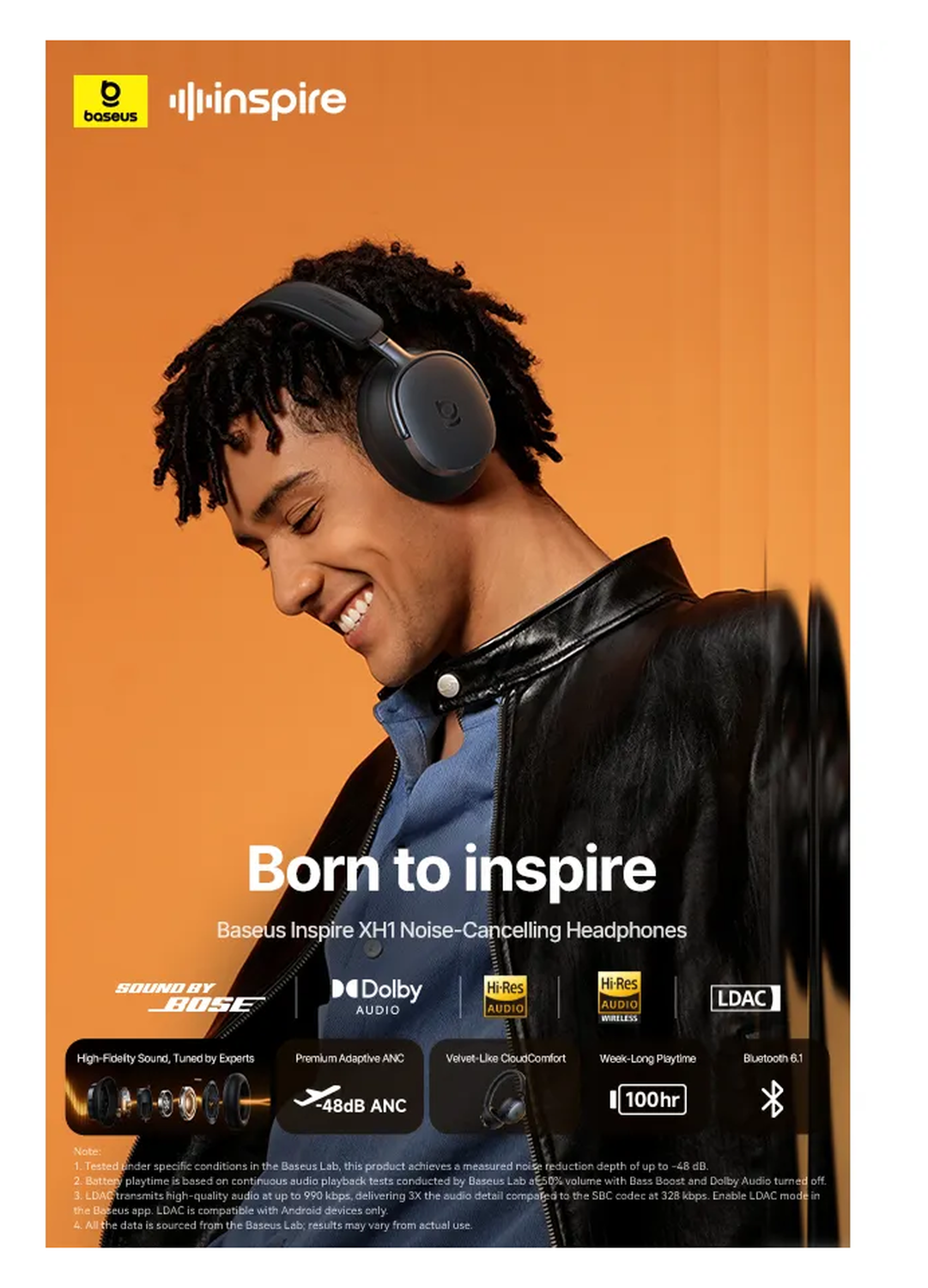 Baseus Inspire XH1 Noise Cancelling Draadloze Koptelefoon ANC Wit afbeelding 7