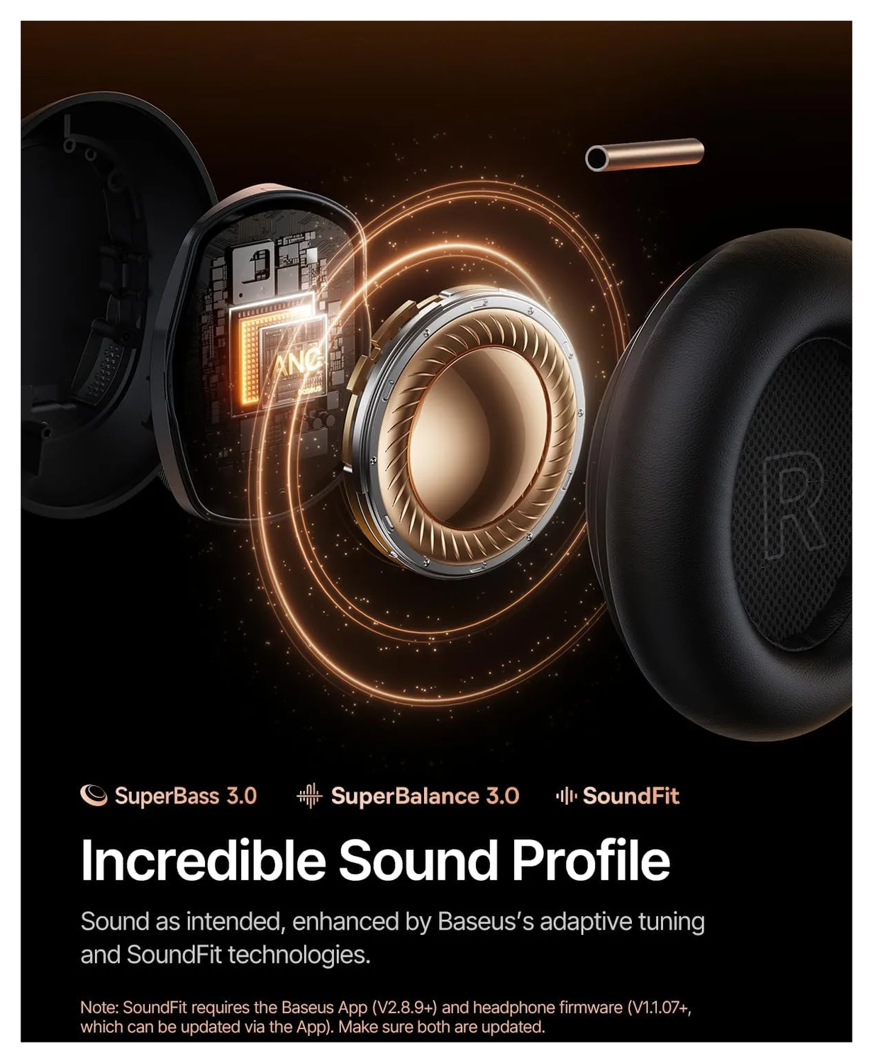 Baseus Inspire XH1 Noise Cancelling Draadloze Koptelefoon ANC Zwart afbeelding 10