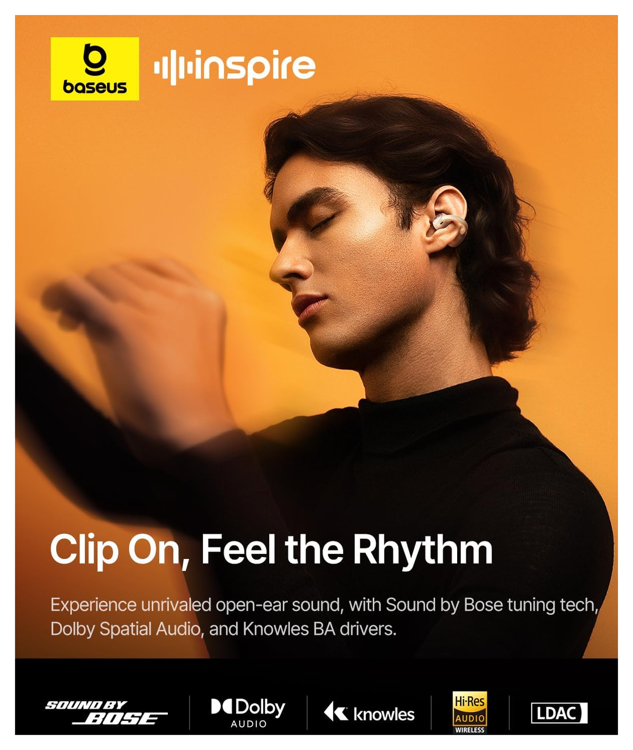 Baseus Inspire XC1 Open-Ear Draadloze Bluetooth Sport Oordopjes Wit afbeelding 3