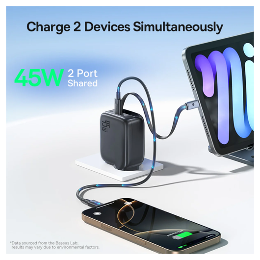 Baseus EnerCore CJ11 45W USB-C Snellader met Ingebouwde USB-C Kabel Zwart afbeelding 4