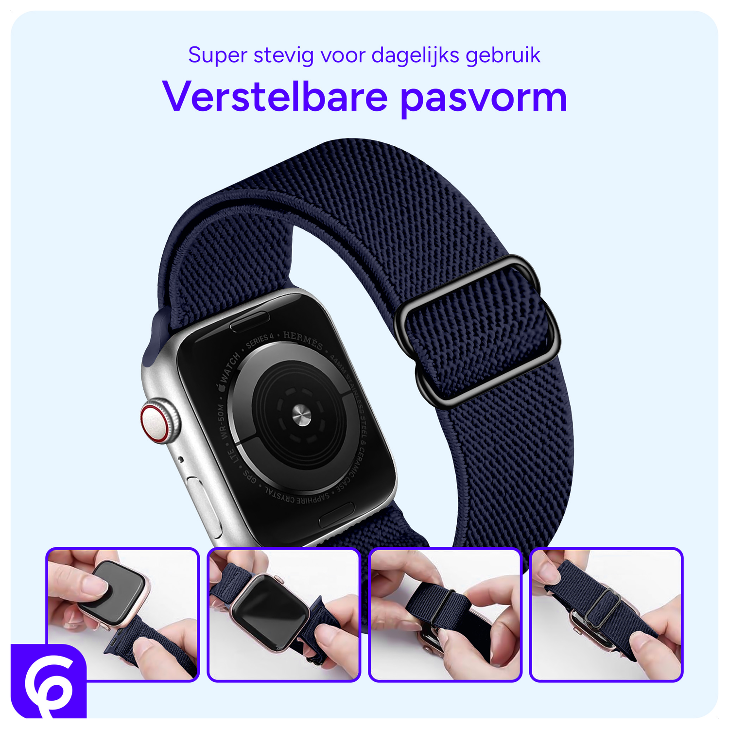 SBG Nylon - Apple Watch Bandje - 1-11/SE - 38/40/41/42MM - Donkerblauw afbeelding 2