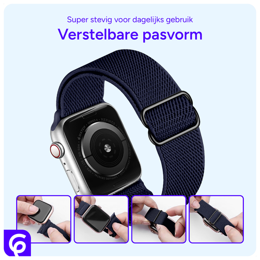 SBG Nylon - Apple Watch Bandje - 1-11/SE - 38/40/41/42MM - Donkerblauw afbeelding 2