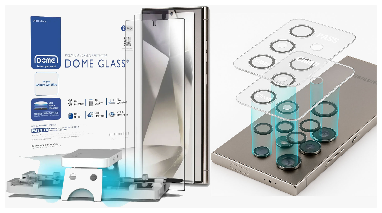 Whitestone Dome Glass + 2x EZ Camera protector Galaxy S24 Ultra afbeelding 1