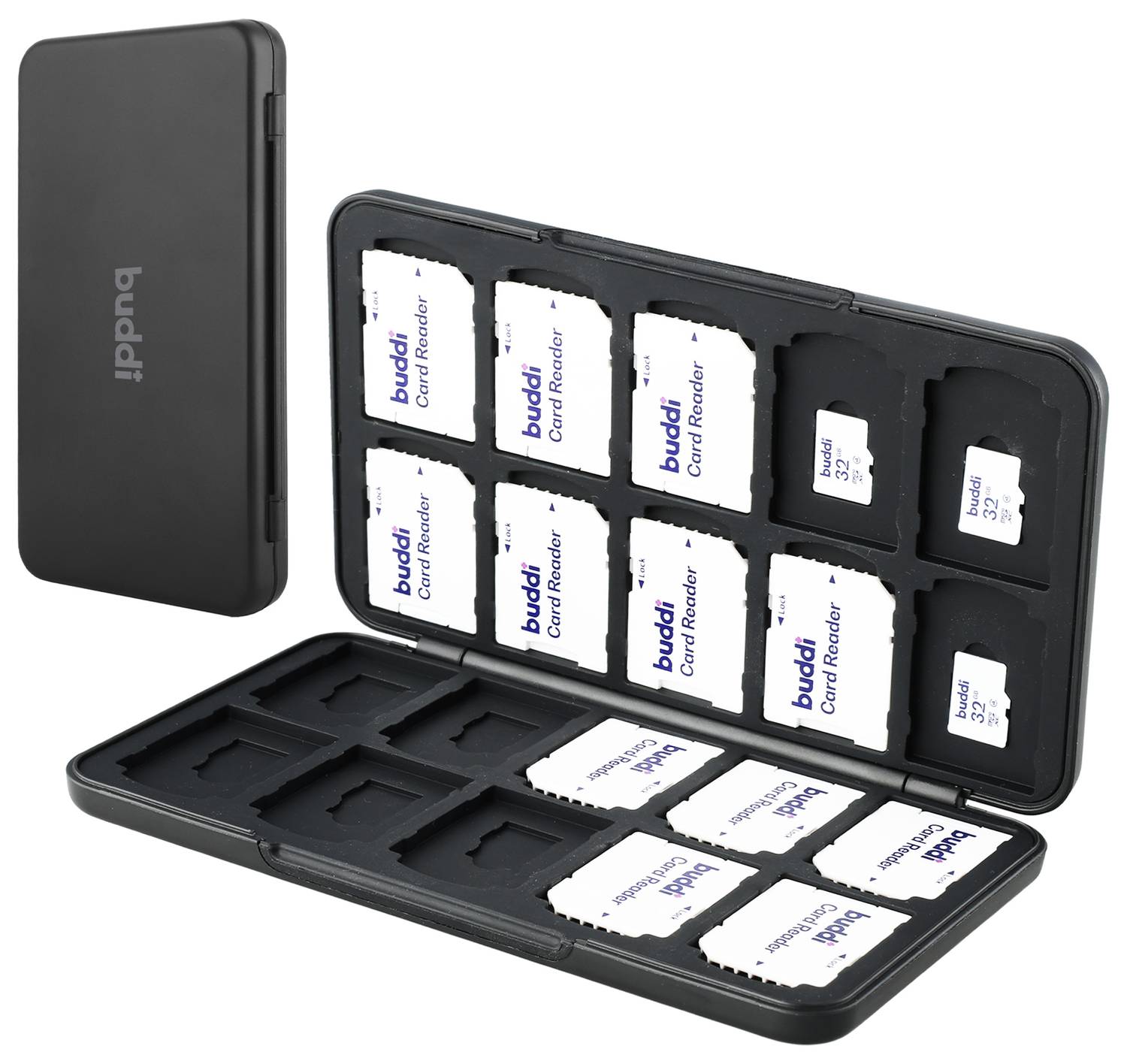 Buddi Sorted Geheugenkaart Organizer 20 SD Kaarten & 20 Micro SD Kaarten Zwart afbeelding 1