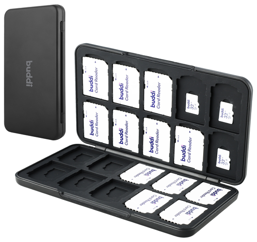 Buddi Sorted Geheugenkaart Organizer 20 SD Kaarten & 20 Micro SD Kaarten Zwart afbeelding 1