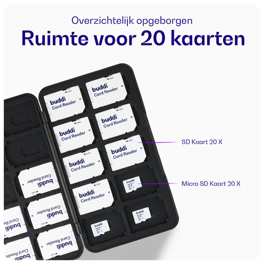 Buddi Sorted Geheugenkaart Organizer 20 SD Kaarten & 20 Micro SD Kaarten Zwart afbeelding 2