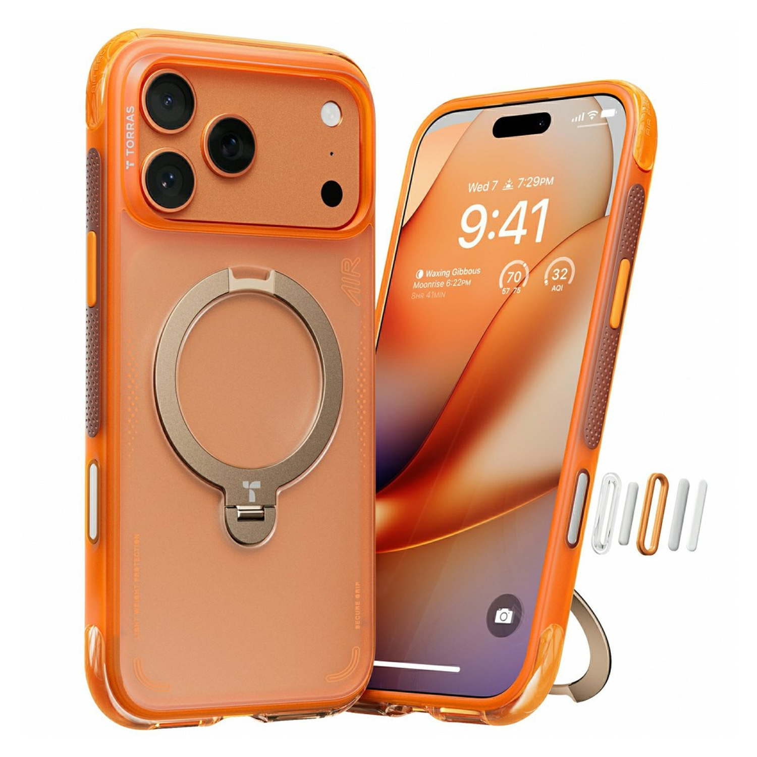 TORRAS Ostand Q3 Air Apple iPhone 17 Pro Max Hoesje 360° MagSafe Stand Oranje afbeelding 1