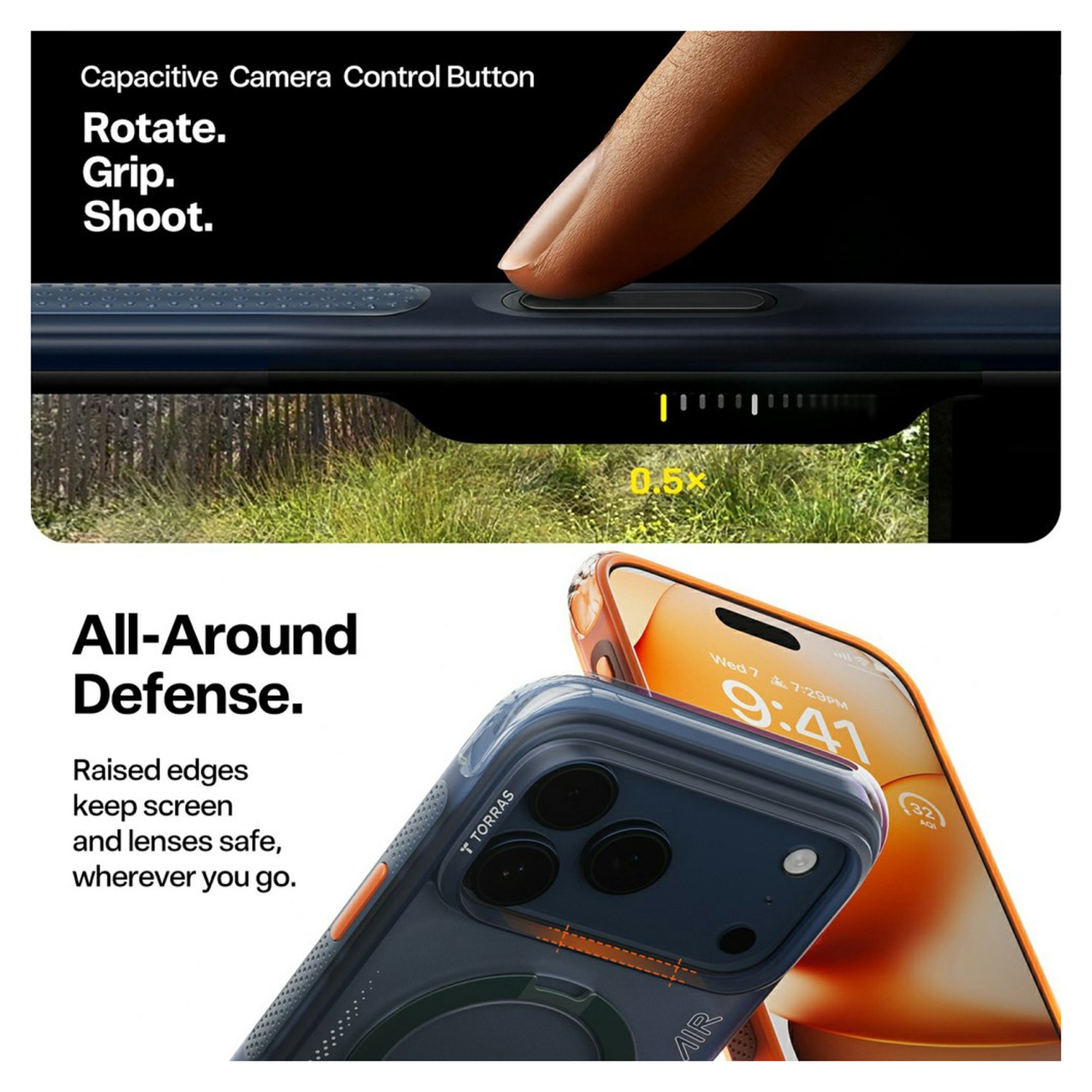 TORRAS Ostand Q3 Air Apple iPhone 17 Pro Max Hoesje 360° MagSafe Stand Oranje afbeelding 6