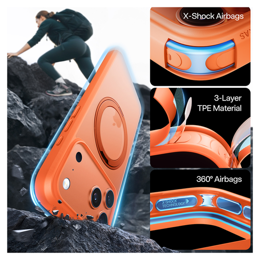 TORRAS Ostand Pro Apple iPhone 17 Pro Hoesje 360° MagSafe Stand Oranje afbeelding 5