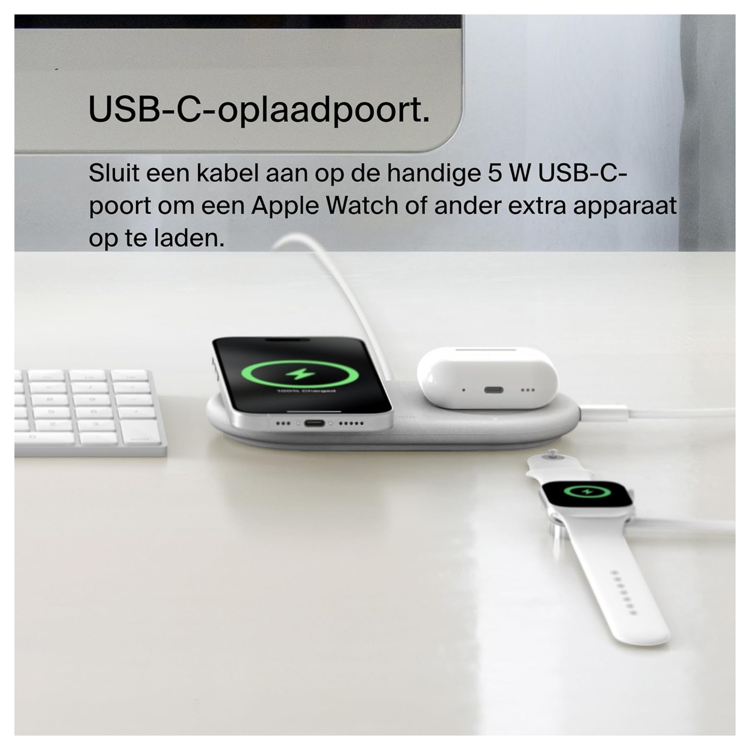 Belkin BoostCharge Pro 2-in-1 Qi2 15W Draadloze MagSafe Oplader Pad Wit afbeelding 3