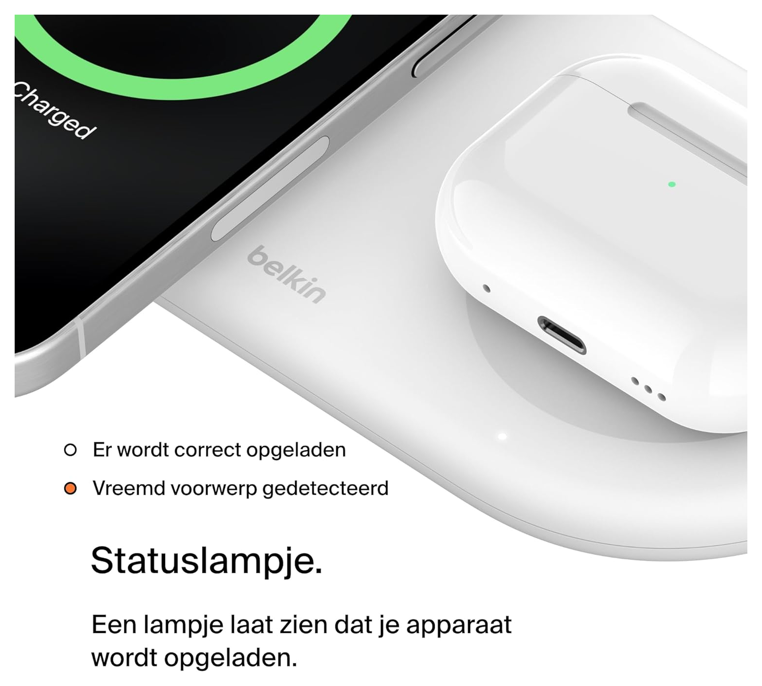 Belkin BoostCharge Pro 2-in-1 Qi2 15W Draadloze MagSafe Oplader Pad Wit afbeelding 5