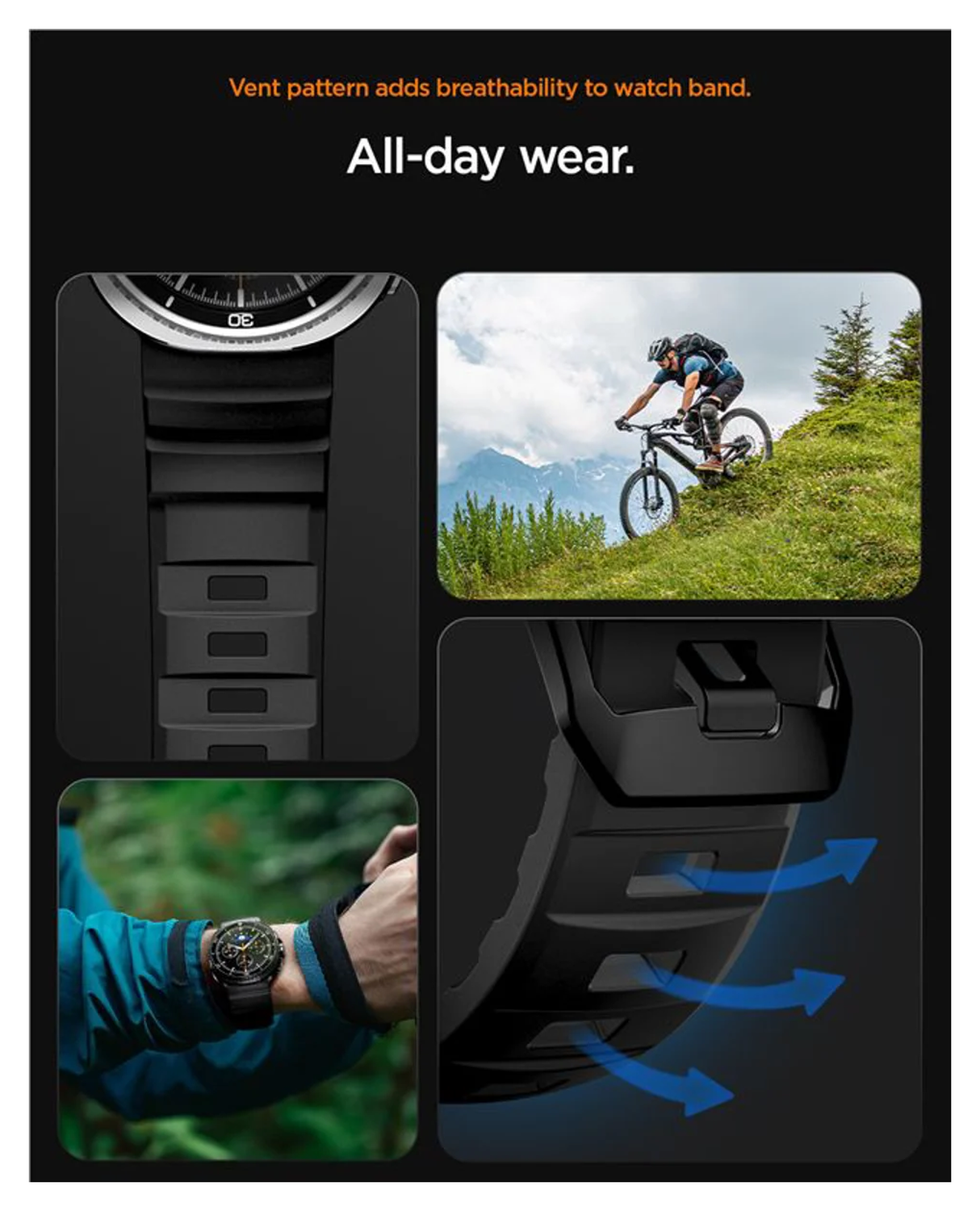 Spigen WBS2 - Samsung Galaxy Watch 8 Siliconen Bandje - Zwart afbeelding 4