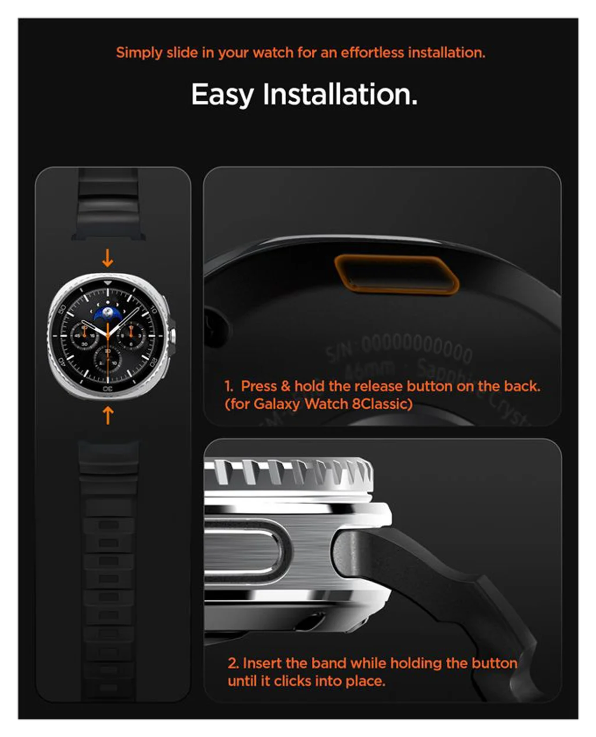 Spigen WBS2 - Samsung Galaxy Watch 8 Siliconen Bandje - Zwart afbeelding 9