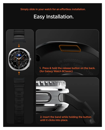 Spigen WBS2 - Samsung Galaxy Watch 8 Siliconen Bandje - Zwart afbeelding 9