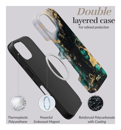MIO MagSafe iPhone 17 Pro Hoesje Hard Shell Back Cover Green Marble afbeelding 6