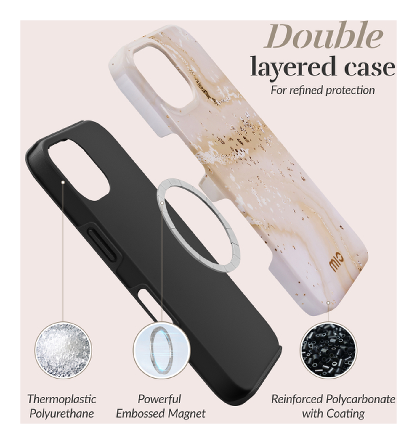 MIO MagSafe iPhone 17 Pro Hoesje Hard Shell Back Cover Gold Marble afbeelding 6