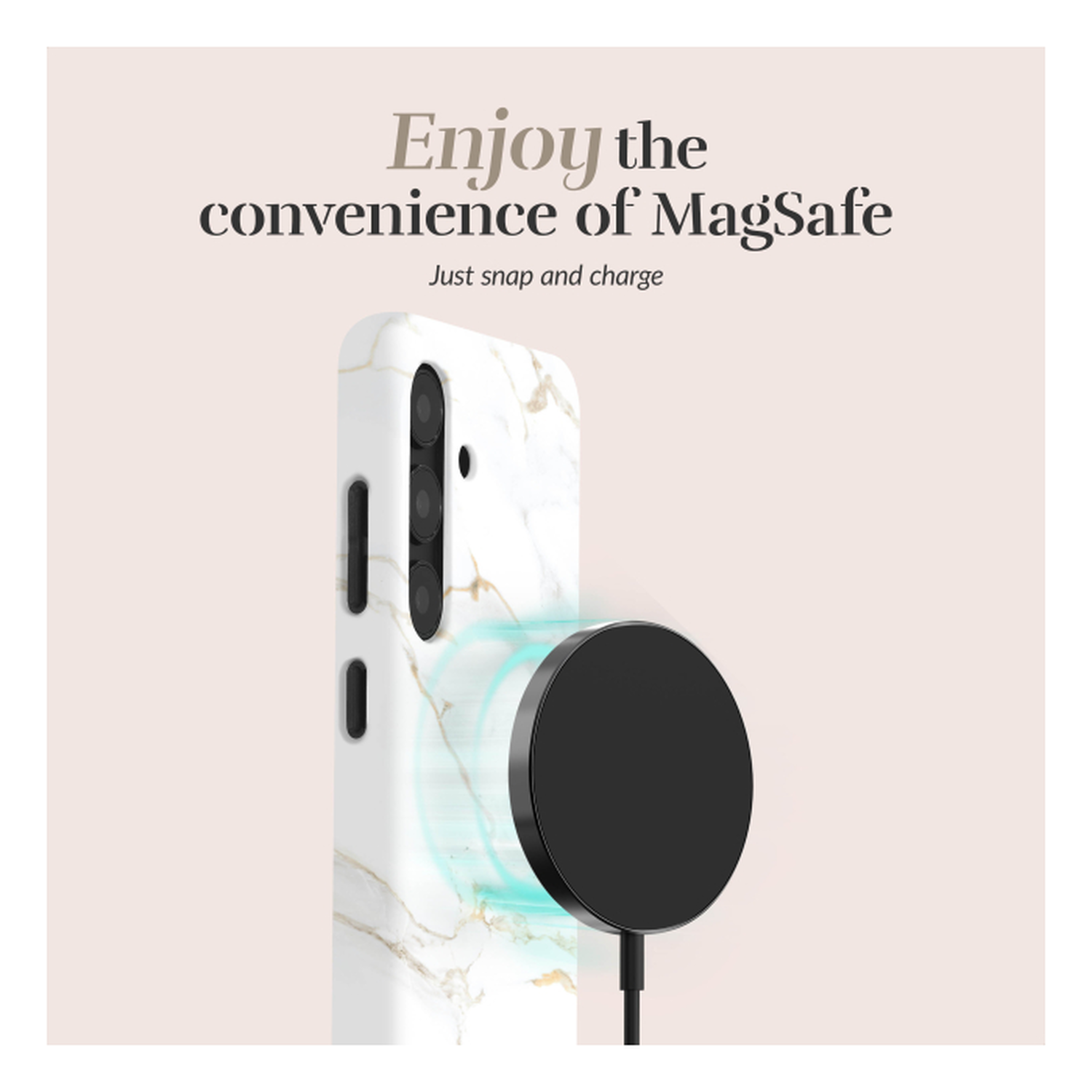 MIO MagSafe Samsung Galaxy S25 FE Hoesje Hard Shell Back Cover White Marble afbeelding 3