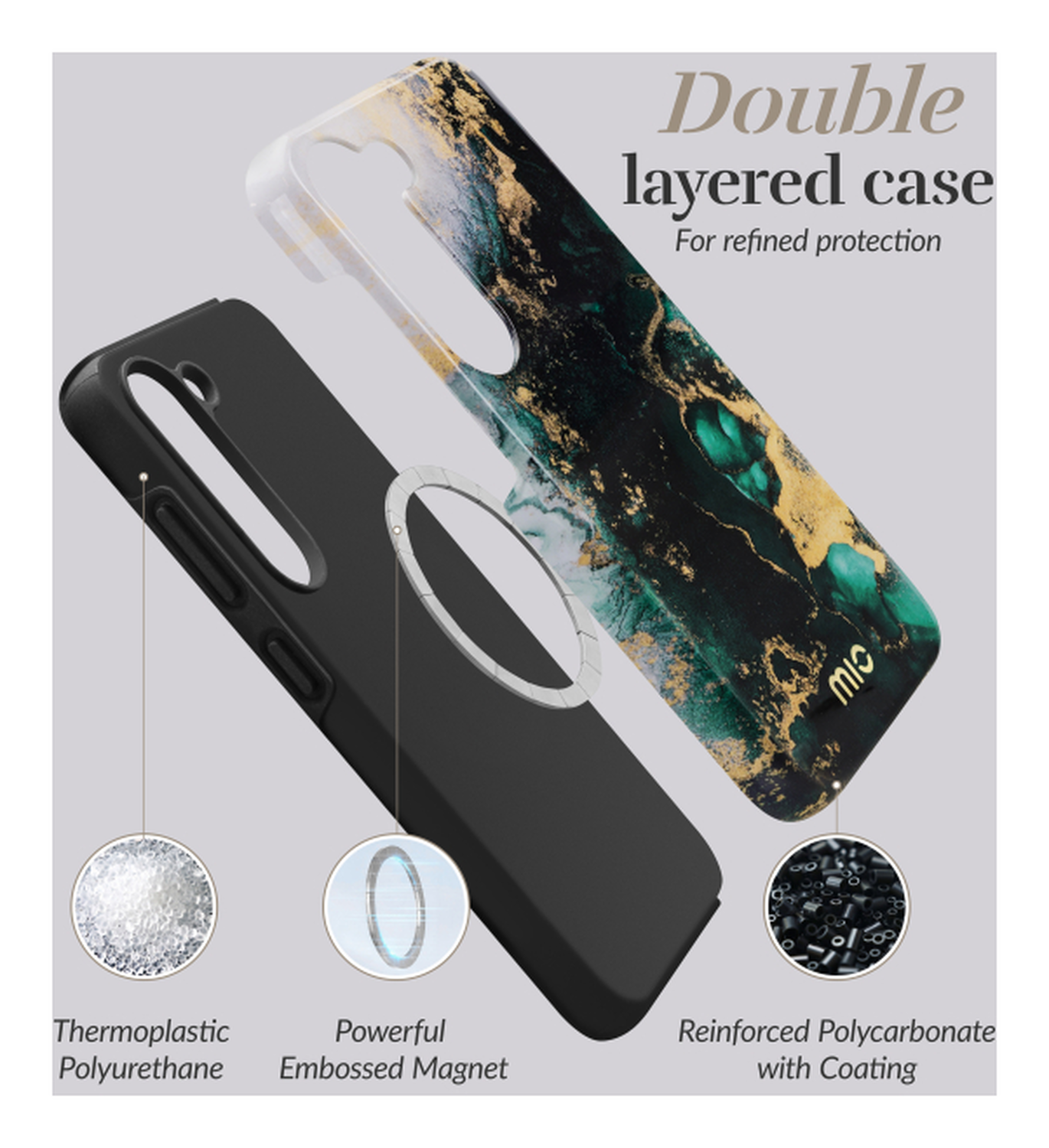 MIO MagSafe Samsung Galaxy A17 Hoesje Hard Shell Back Cover Green Marble afbeelding 5