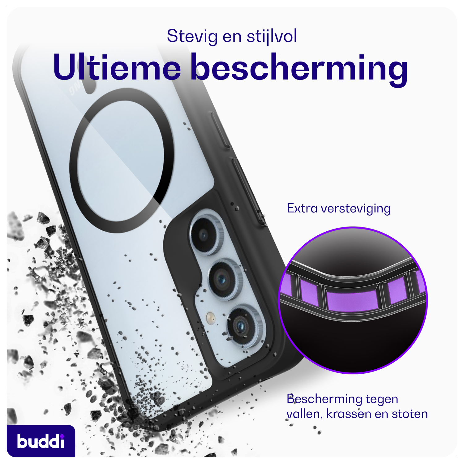 Buddi Hybrid Samsung Galaxy A54 Hoesje MagSafe Back Cover Transparant Zwart afbeelding 2