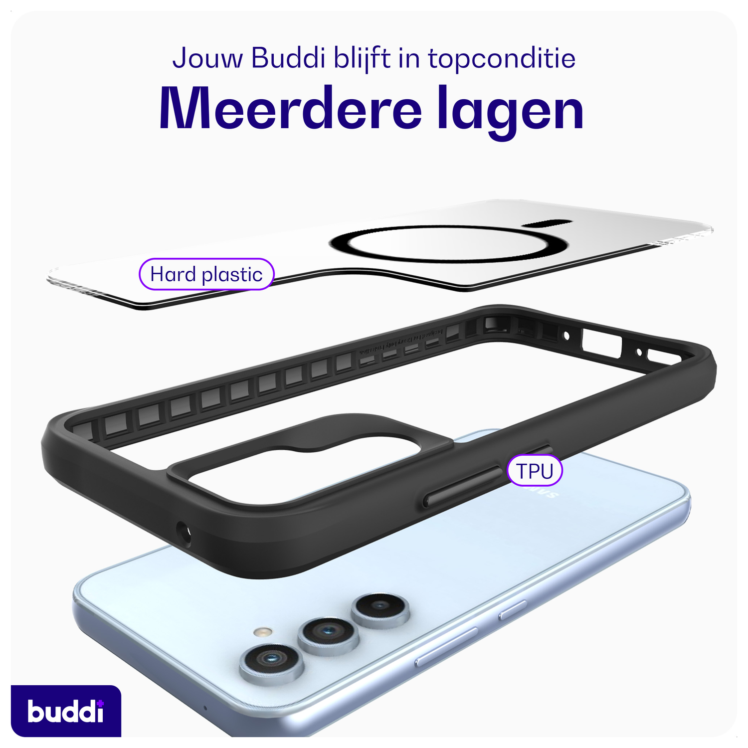 Buddi Hybrid Samsung Galaxy A54 Hoesje MagSafe Back Cover Transparant Zwart afbeelding 7