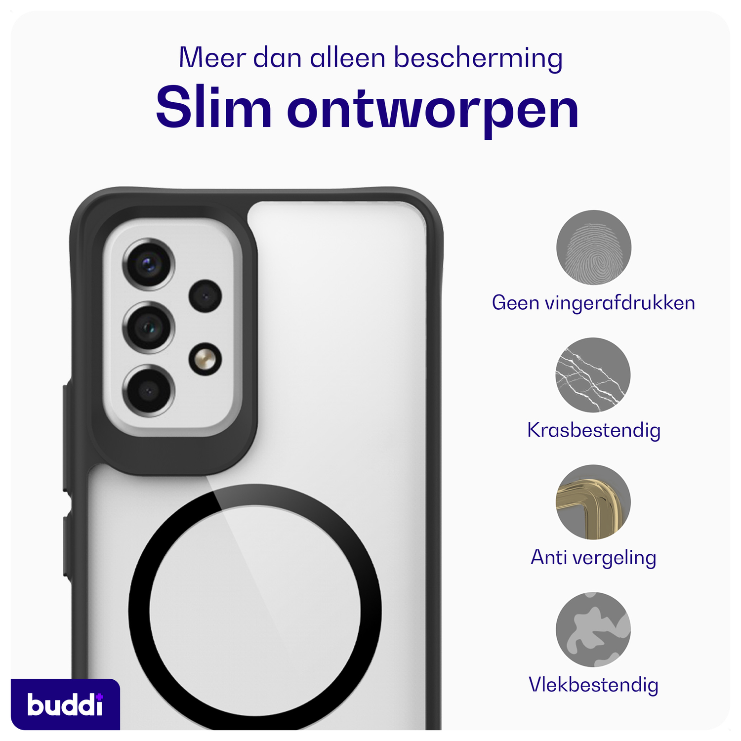 Buddi Hybrid Samsung Galaxy A53 Hoesje MagSafe Back Cover Transparant Zwart afbeelding 5