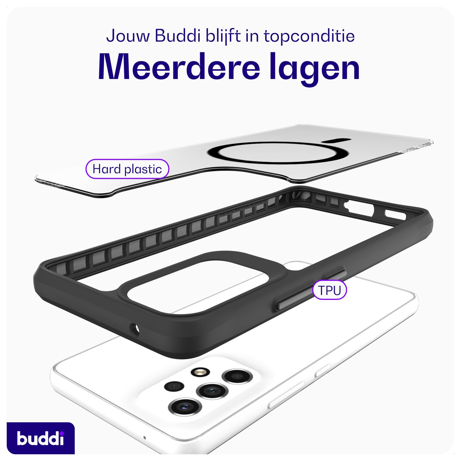 Buddi Hybrid Samsung Galaxy A53 Hoesje MagSafe Back Cover Transparant Zwart afbeelding 7