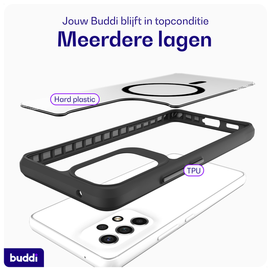 Buddi Hybrid Samsung Galaxy A53 Hoesje MagSafe Back Cover Transparant Zwart afbeelding 7