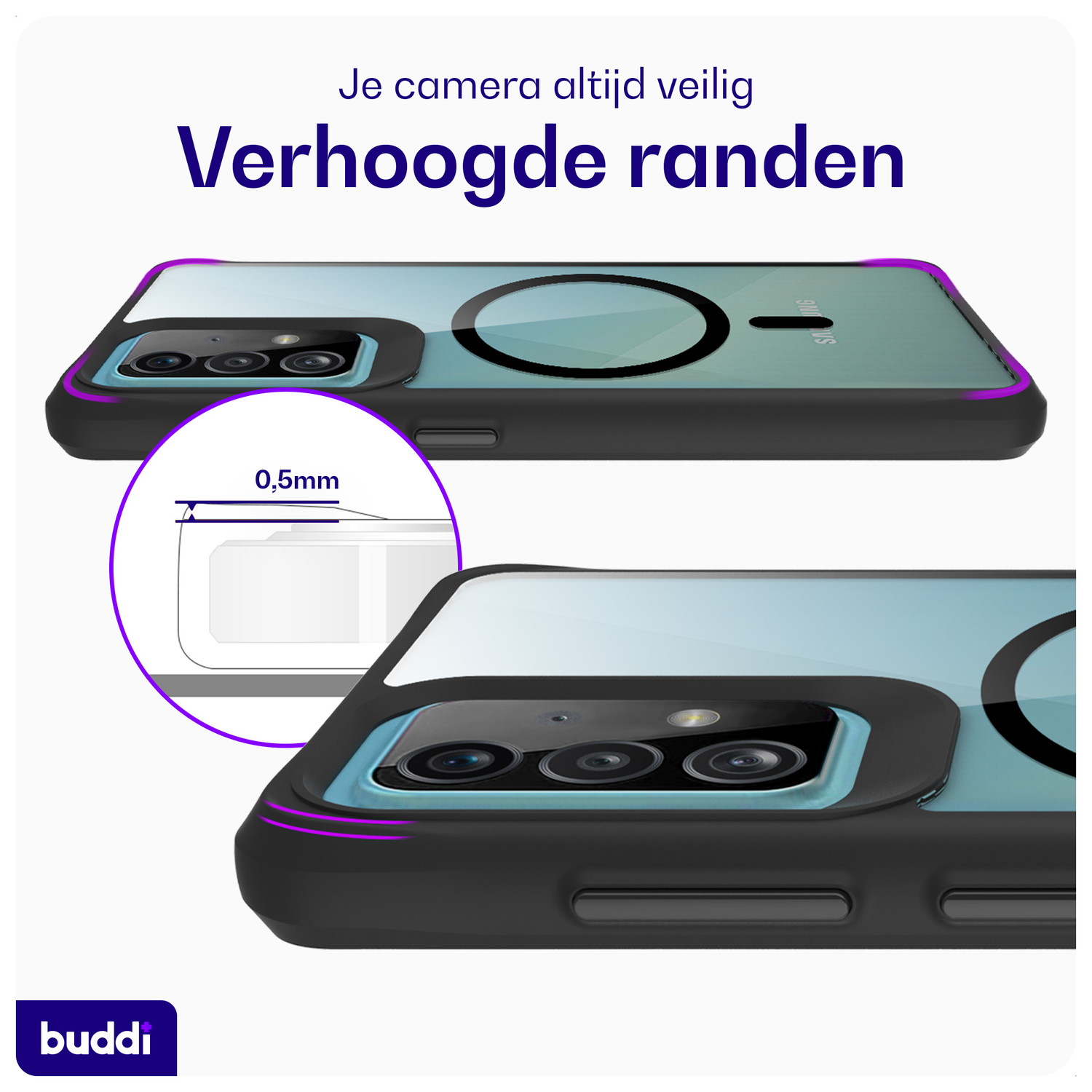 Buddi Hybrid Samsung Galaxy A52 / A52S Hoesje MagSafe Transparant Zwart afbeelding 5