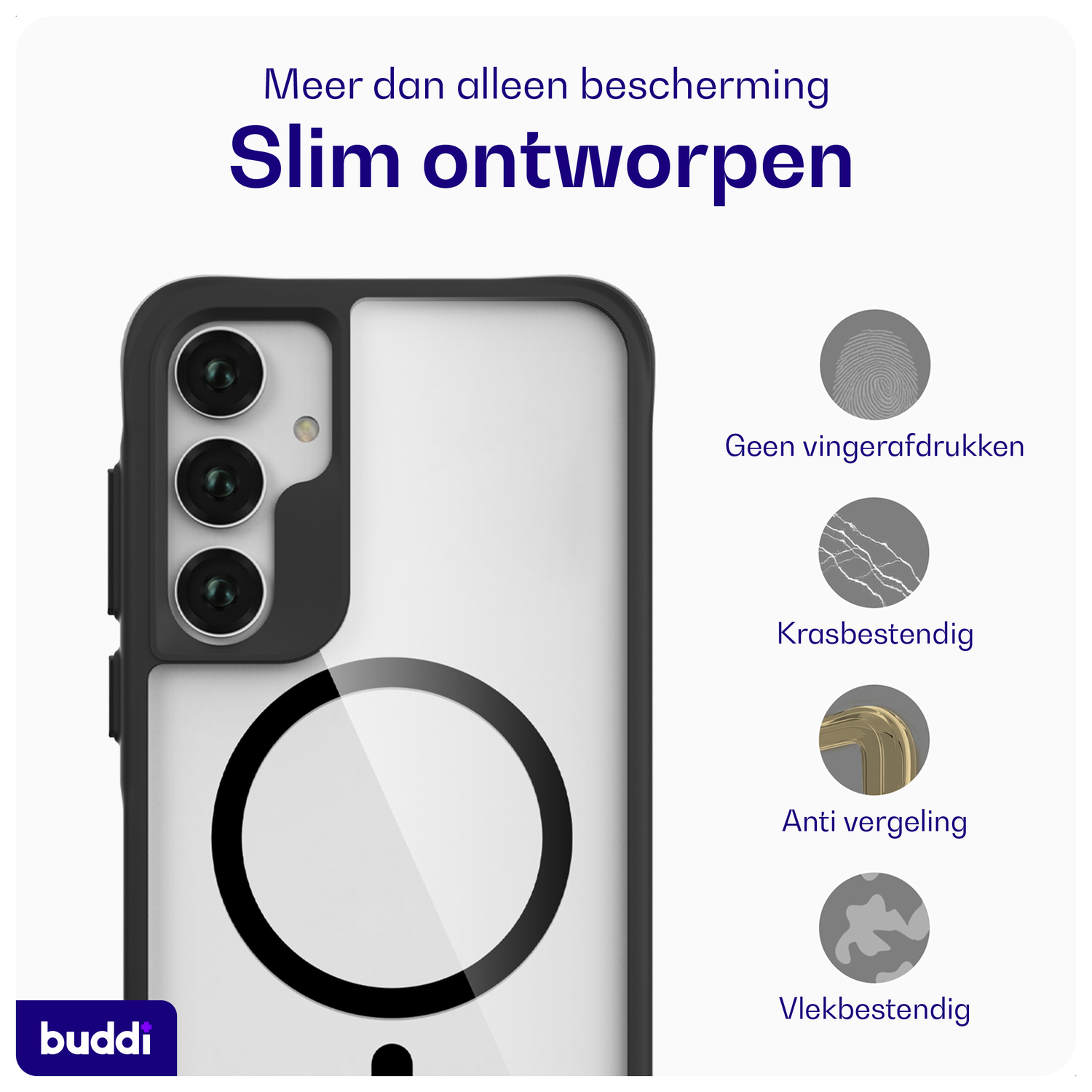 Buddi Hybrid Samsung Galaxy A35 Hoesje MagSafe Back Cover Transparant Zwart afbeelding 5