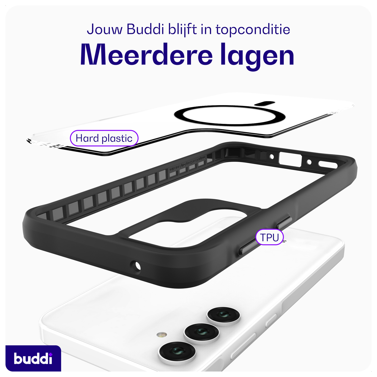 Buddi Hybrid Samsung Galaxy A35 Hoesje MagSafe Back Cover Transparant Zwart afbeelding 7