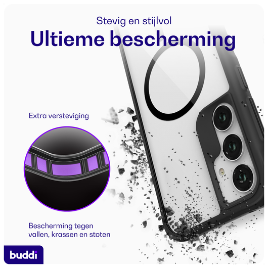 Buddi Hybrid Samsung Galaxy A35 Hoesje MagSafe Back Cover Transparant Zwart afbeelding 2