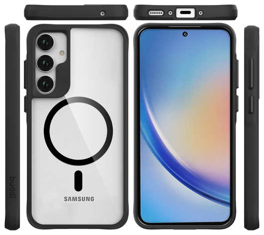 Buddi Hybrid Samsung Galaxy A35 Hoesje MagSafe Back Cover Transparant Zwart afbeelding 9