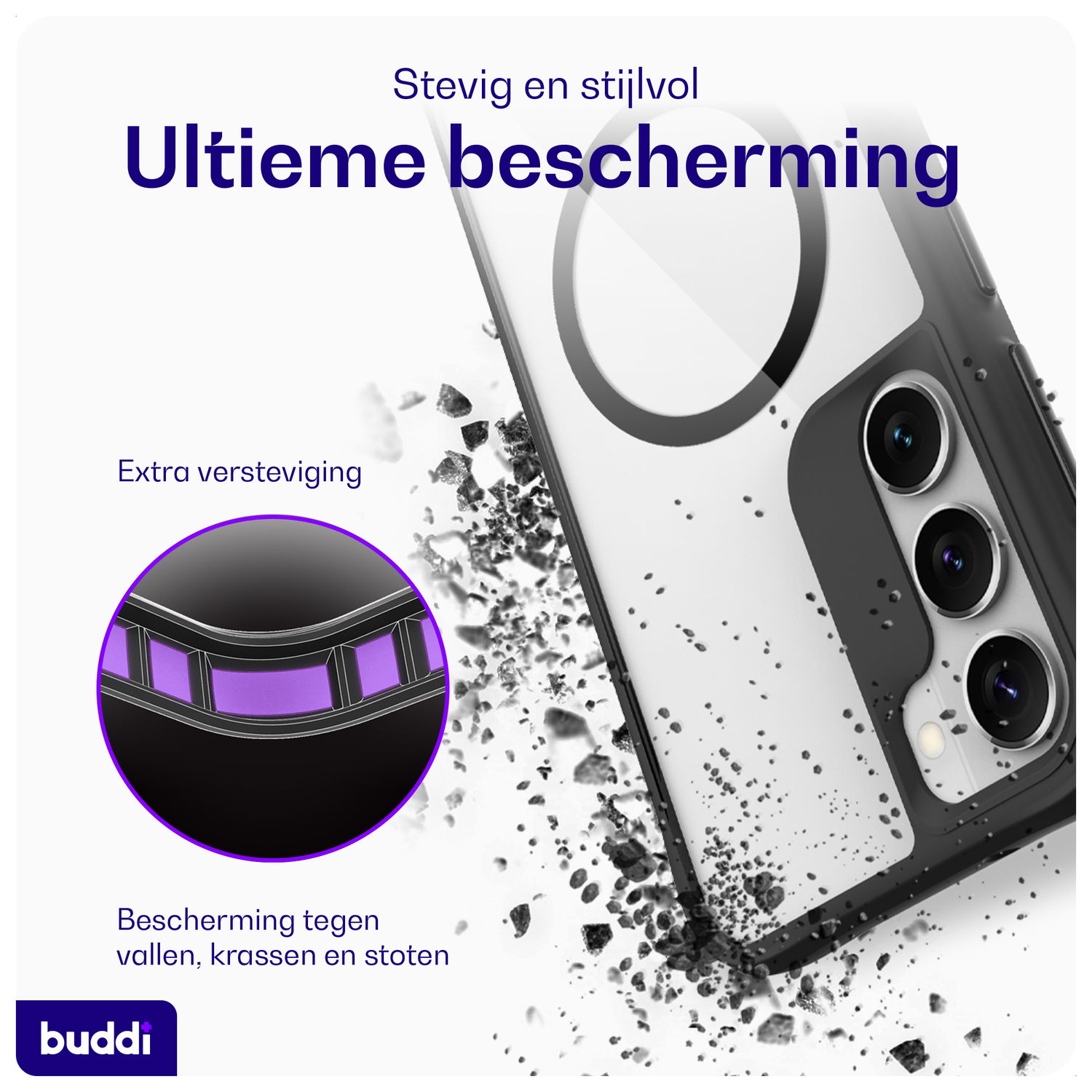 Buddi Hybrid Samsung Galaxy S23 Plus Hoesje MagSafe Back Cover Transparant Zwart afbeelding 2