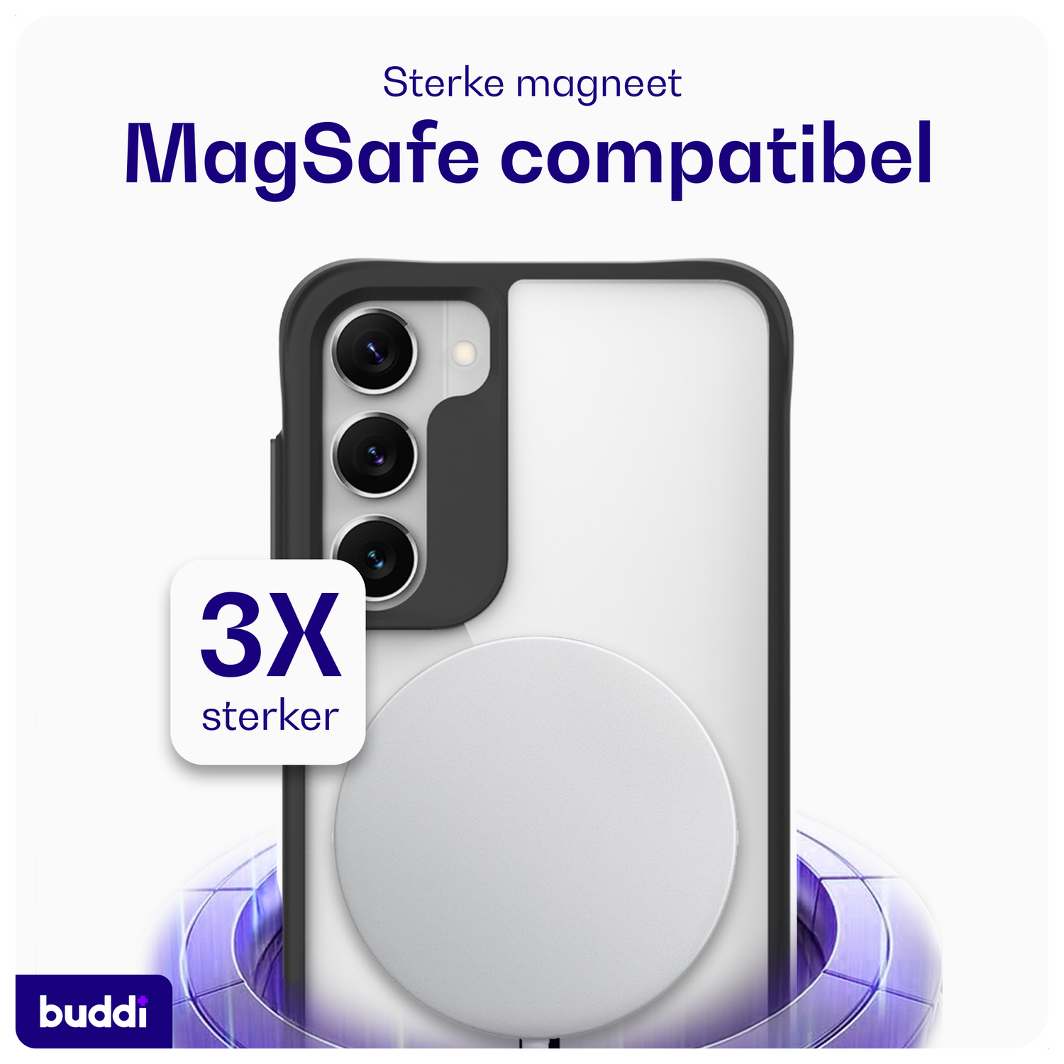 Buddi Hybrid Samsung Galaxy S23 Plus Hoesje MagSafe Back Cover Transparant Zwart afbeelding 3