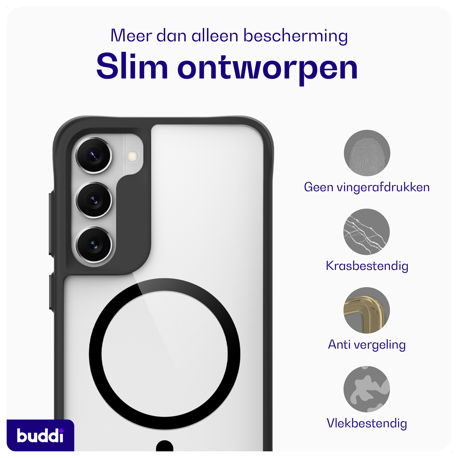 Buddi Hybrid Samsung Galaxy S23 Plus Hoesje MagSafe Back Cover Transparant Zwart afbeelding 5