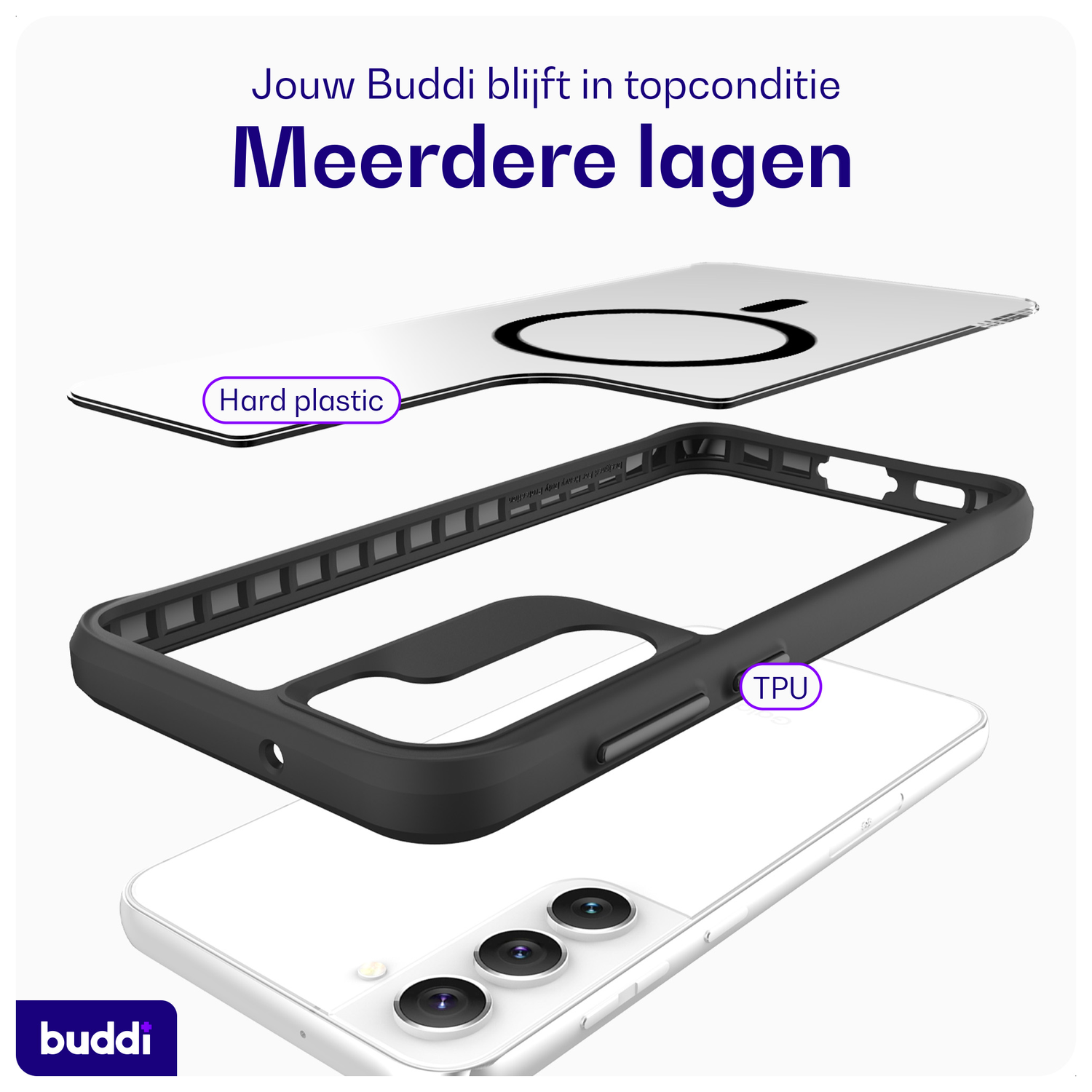 Buddi Hybrid Samsung Galaxy S23 Plus Hoesje MagSafe Back Cover Transparant Zwart afbeelding 7