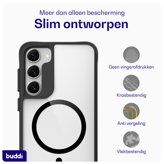 Buddi Hybrid Samsung Galaxy S23 Plus Hoesje MagSafe Back Cover Transparant Zwart afbeelding 5