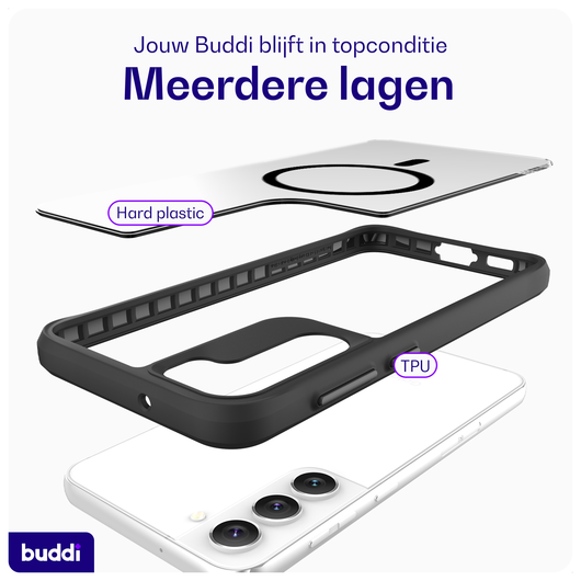 Buddi Hybrid Samsung Galaxy S23 Plus Hoesje MagSafe Back Cover Transparant Zwart afbeelding 7