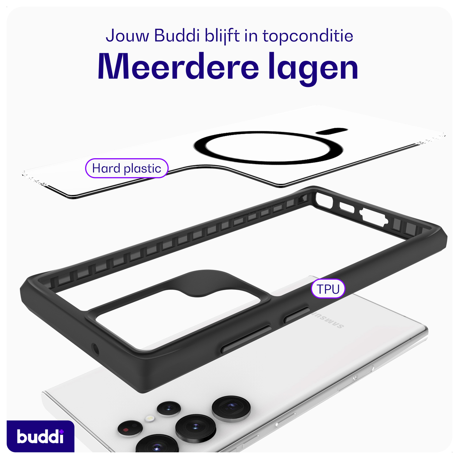 Buddi Hybrid Samsung Galaxy S23 Ultra Hoesje MagSafe Transparant Zwart afbeelding 7
