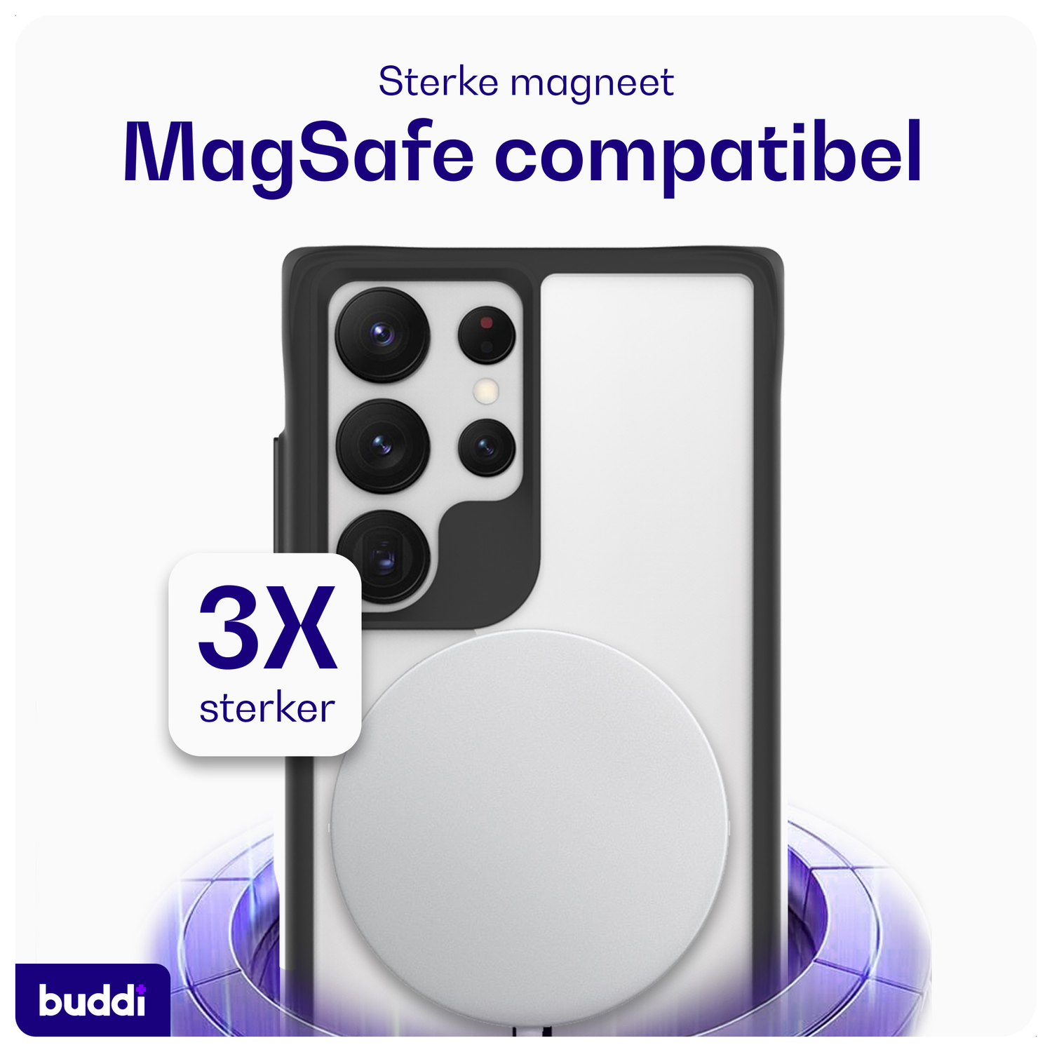Buddi Hybrid Samsung Galaxy S23 Ultra Hoesje MagSafe Transparant Zwart afbeelding 3
