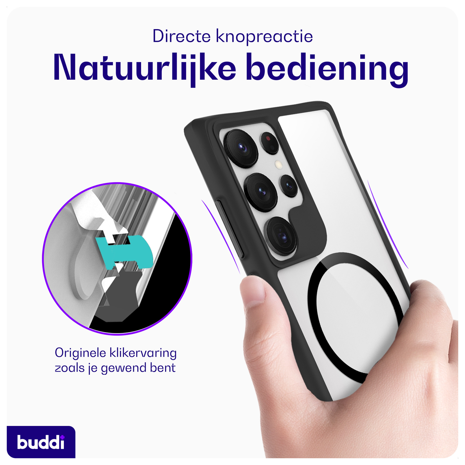 Buddi Hybrid Samsung Galaxy S23 Ultra Hoesje MagSafe Transparant Zwart afbeelding 4