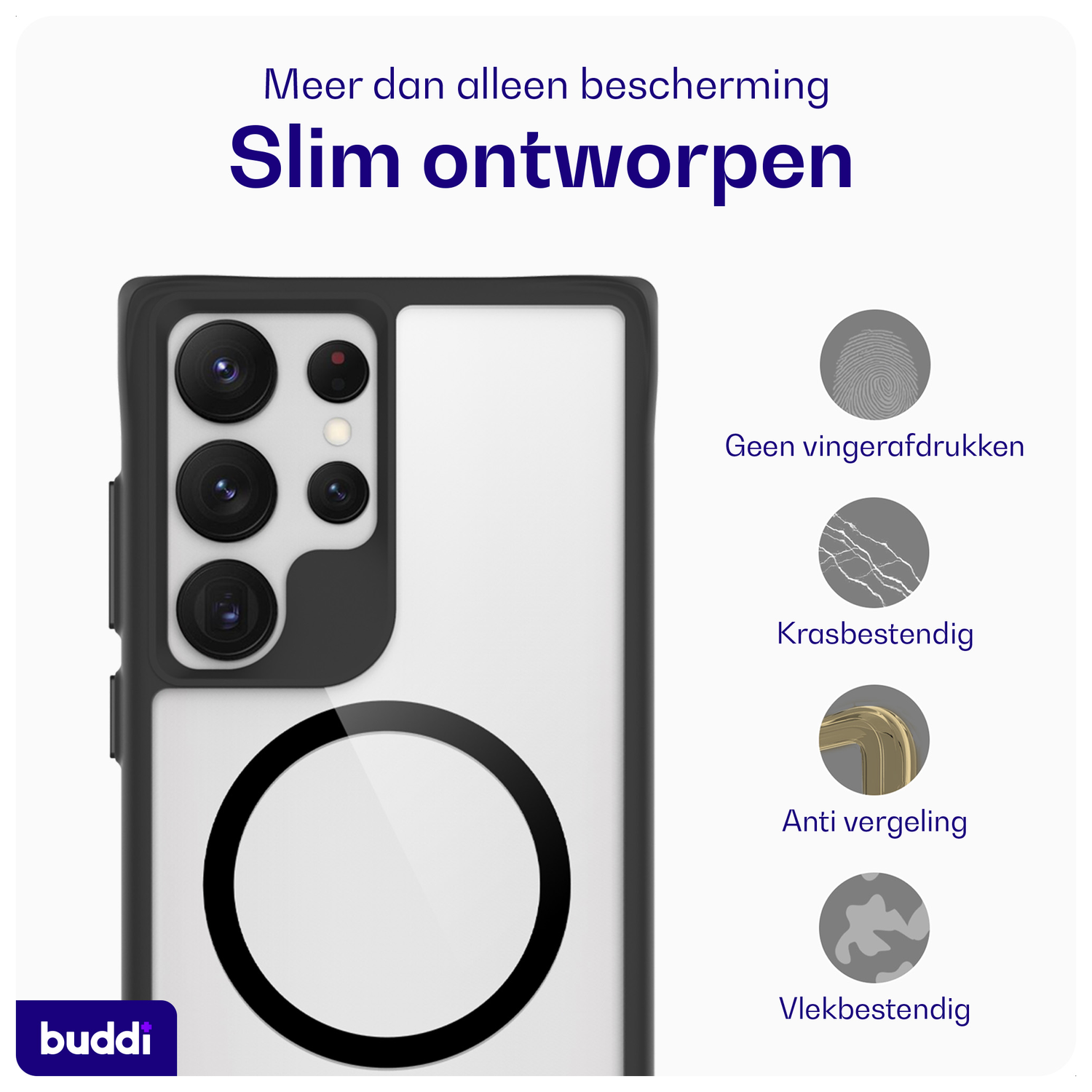 Buddi Hybrid Samsung Galaxy S23 Ultra Hoesje MagSafe Transparant Zwart afbeelding 6