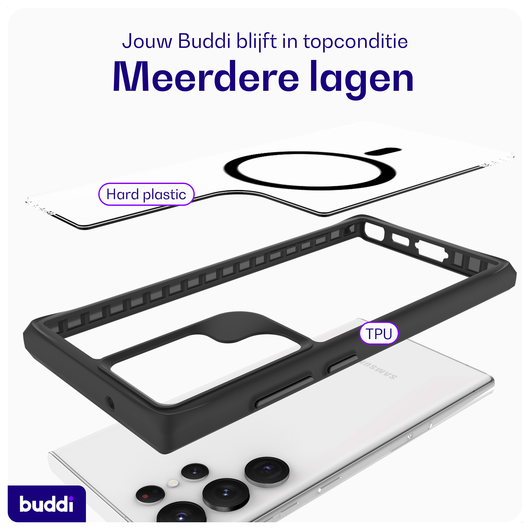 Buddi Hybrid Samsung Galaxy S23 Ultra Hoesje MagSafe Transparant Zwart afbeelding 7