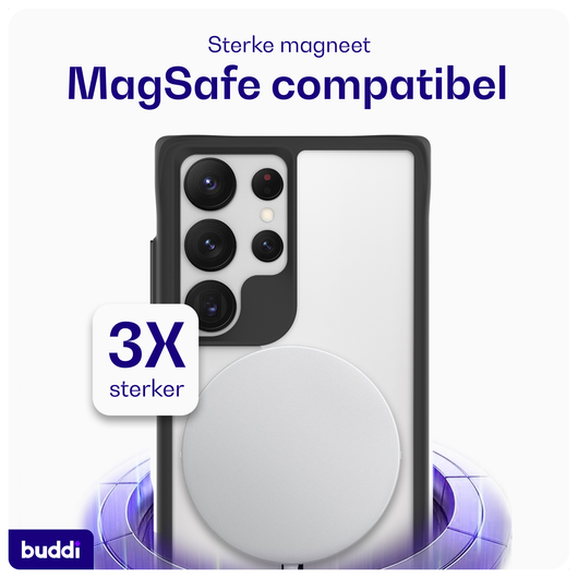Buddi Hybrid Samsung Galaxy S23 Ultra Hoesje MagSafe Transparant Zwart afbeelding 3
