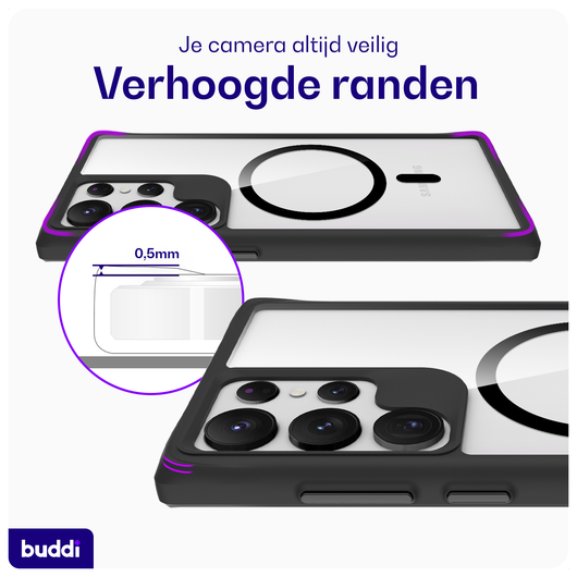 Buddi Hybrid Samsung Galaxy S23 Ultra Hoesje MagSafe Transparant Zwart afbeelding 5