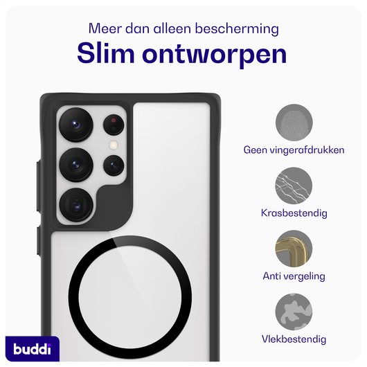 Buddi Hybrid Samsung Galaxy S23 Ultra Hoesje MagSafe Transparant Zwart afbeelding 6
