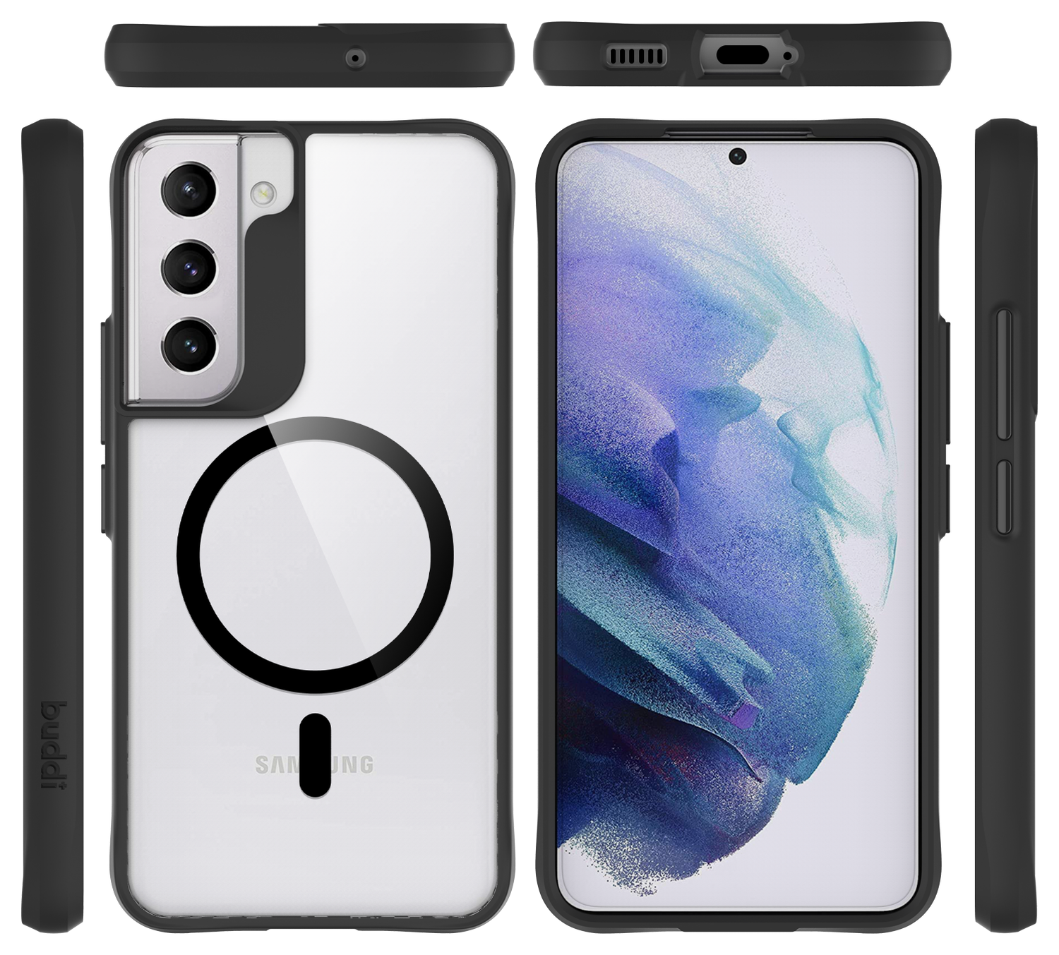 Buddi Hybrid Samsung Galaxy S22 Hoesje MagSafe Back Cover Transparant Zwart afbeelding 9